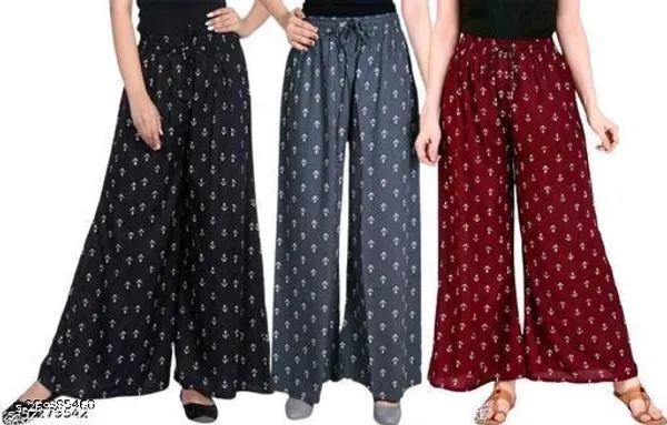Set_Of_3-Grey_And_Maroon_Mid_Rise_Elastic_Waistband_Print_Plazzo_For_Women