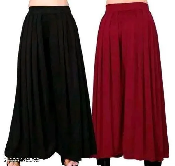 Set_Of_2-Black_And_Maroon_Mid_Rise_Lycra_Drawstring_Palazzo_For_Women