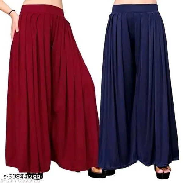 Set_Of_2-Maroon_And_Navy_Blue_Mid_Rise_Lycra_Elastic_Waistband_Palazzo_For_Women