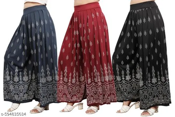 Set_Of_3-Grey_And_Maroon_And_Black_Mid_Rise_Lycra_Elastic_Waistband_Palazzo_For_Women