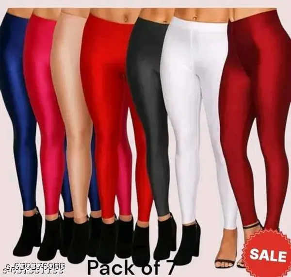 Set_Of_7-Black,_white,_Gold,_navy_Blue,_Maroon,_Red_and_Pink__Mid_Rise_Lycra_Elastic_Waistband_Leggings_For_Women