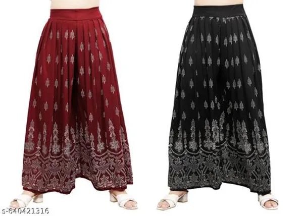 Set_Of_2-Maroon_And_Black_Mid_Rise_Lycra_Elastic_Waistband_Palazzo_For_Women