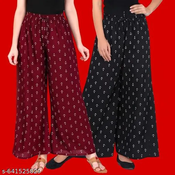 Set_Of_2-Maroon_And_Black_Mid_Rise_Lycra_Elastic_Waistband_Palazzo_For_Women