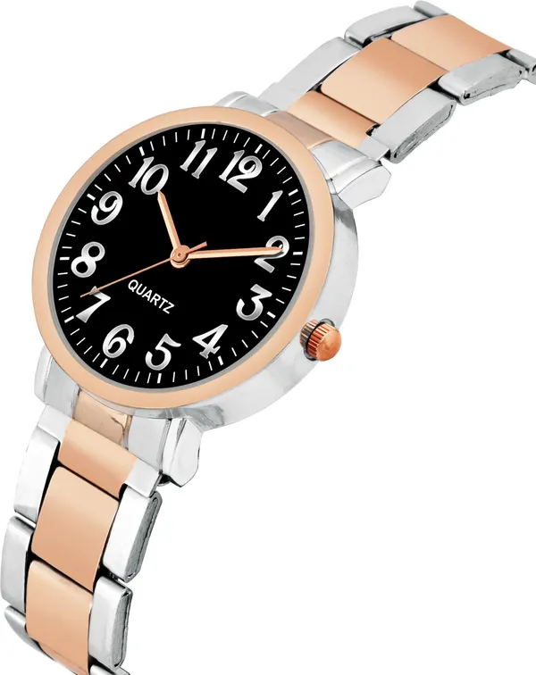 Multicolor_&_Silver_&_Rose_Gold_Quartz_Round_Shape_Watch_For_Women