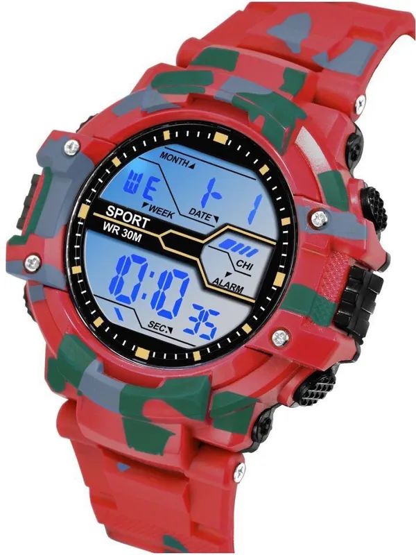 Red_Army_Stripe_Digital_Round_Shape_Watch_For_Men