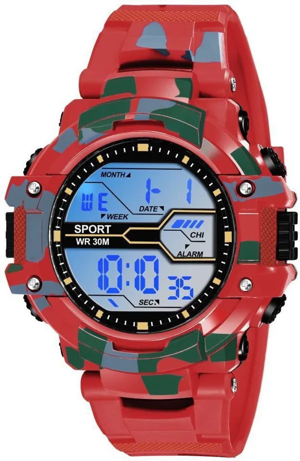 Red_Army_Stripe_Digital_Round_Shape_Watch_For_Men