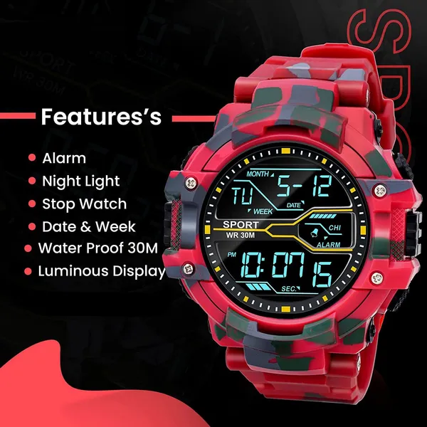 Red_Army_Stripe_Digital_Round_Shape_Watch_For_Men