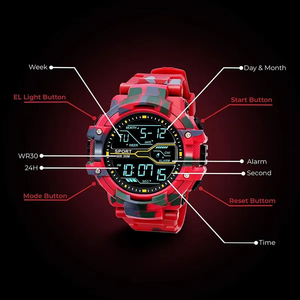 Red_Army_Stripe_Digital_Round_Shape_Watch_For_Men
