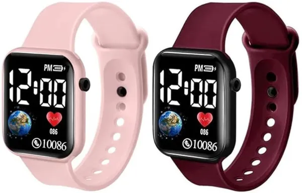 Pink_&_Maroon_Digital_Rectangle_Shape_Watch_For_Boys_&_Girls_(Pack_Of_2)