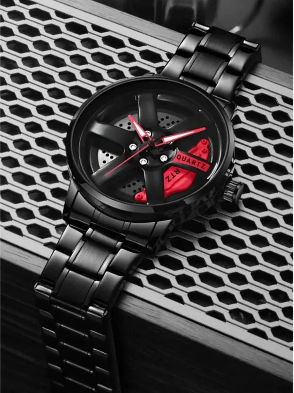 Matte_Black_Quartz_Round_Shape_Watch_For_Boys