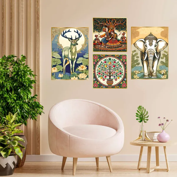 Premium_Canvas_With_Golden_Wooden_Frame_For_Home_And_Office_Pack_Of_4