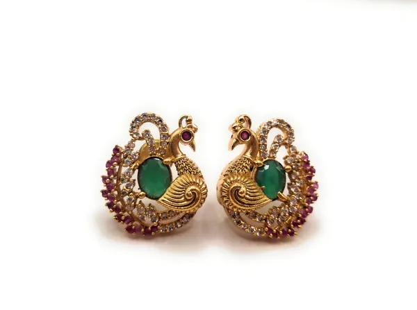White_And_Red_And_Green_Alloy_And_Gold_Plated_And_Artificial_Stones_Premium_Drop_Earrings_For_Women