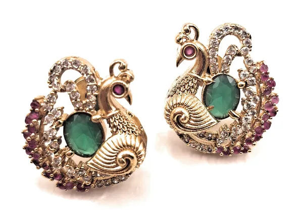 White_And_Red_And_Green_Alloy_And_Gold_Plated_And_Artificial_Stones_Premium_Drop_Earrings_For_Women