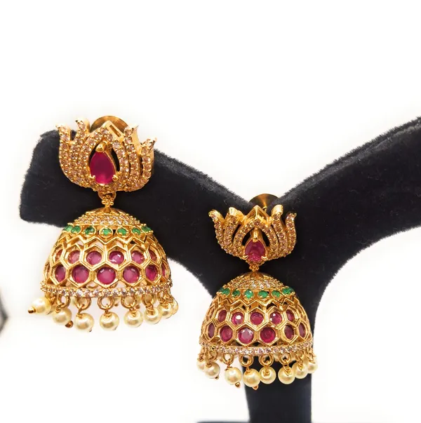 Red_And_Green_And_Pearl_Alloy_And_Gold_Plated_Premium_Jhumka_Earrings_For_Women