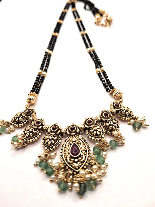 Gold_And_Red_And_Green_Alloy_And_Gold_Plated_And_Artificial_Stones_And_Black_Beads_Premium_Mangalsutra_For_Women