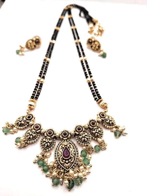 Gold_And_Red_And_Green_Alloy_And_Gold_Plated_And_Artificial_Stones_And_Black_Beads_Premium_Mangalsutra_For_Women