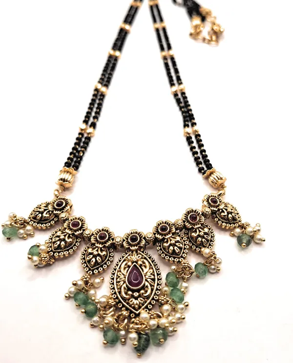 Gold_And_Red_And_Green_Alloy_And_Gold_Plated_And_Artificial_Stones_And_Black_Beads_Premium_Mangalsutra_For_Women