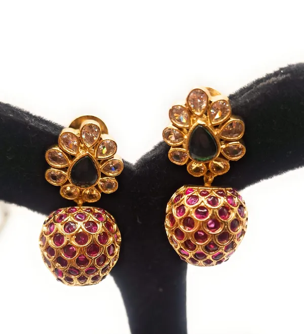 Ruby_And_Green_Alloy_And_Gold_Plated_Premium_Drop_Earrings_For_Women