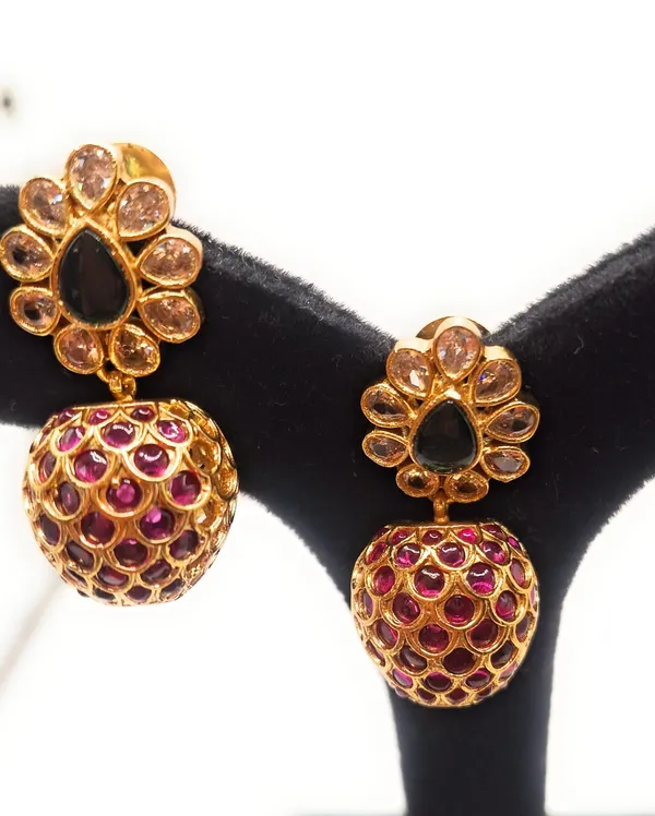 Ruby_And_Green_Alloy_And_Gold_Plated_Premium_Drop_Earrings_For_Women