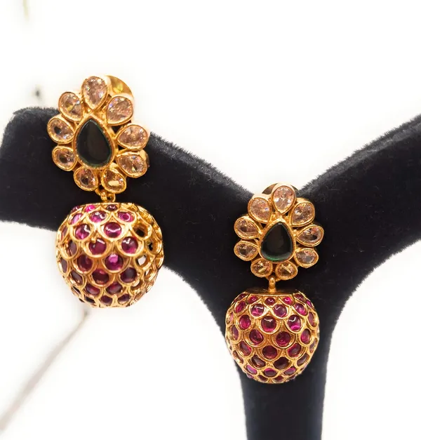Ruby_And_Green_Alloy_And_Gold_Plated_Premium_Drop_Earrings_For_Women