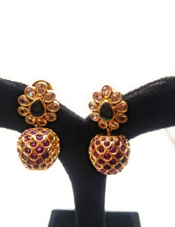 Ruby_And_Green_Alloy_And_Gold_Plated_Premium_Drop_Earrings_For_Women
