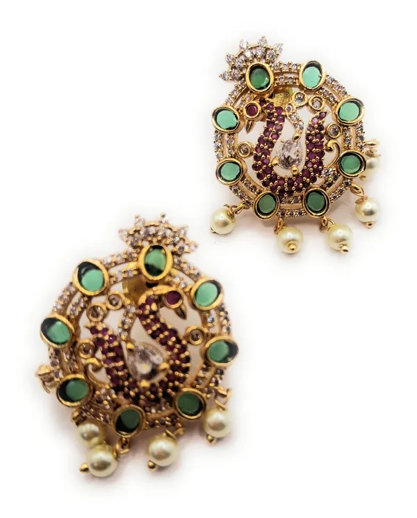 White_And_Red_And_Green_Alloy_And_Gold_Plated_Premium_Stud_Earrings_For_Women