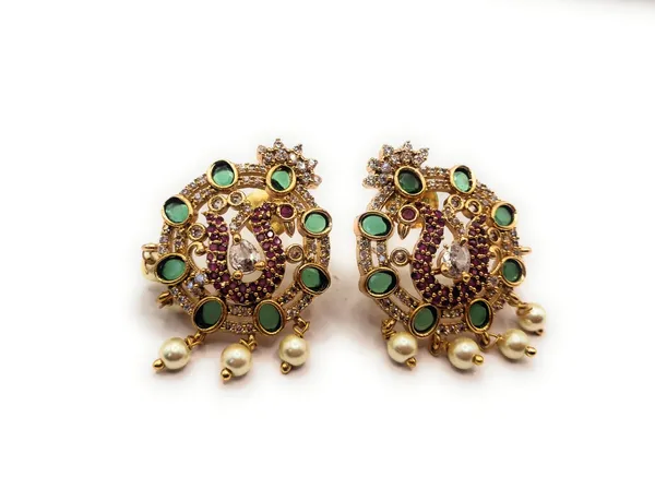 White_And_Red_And_Green_Alloy_And_Gold_Plated_Premium_Stud_Earrings_For_Women