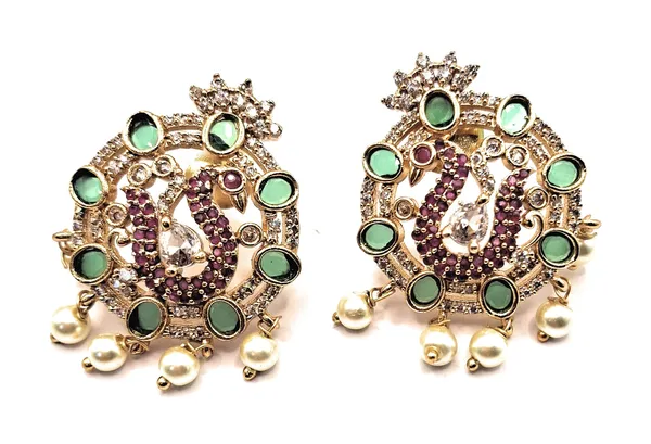 White_And_Red_And_Green_Alloy_And_Gold_Plated_Premium_Stud_Earrings_For_Women