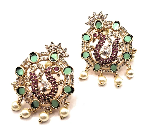 White_And_Red_And_Green_Alloy_And_Gold_Plated_Premium_Stud_Earrings_For_Women