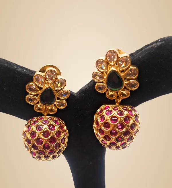 Ruby_And_Green_Alloy_And_Gold_Plated_Premium_Drop_Earrings_For_Women