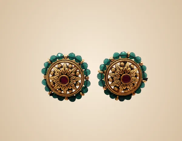 Green_And_Gold_And_Dark_Pink_Alloy_And_Gold_Plated_Premium_Stud_Earrings_For_Women