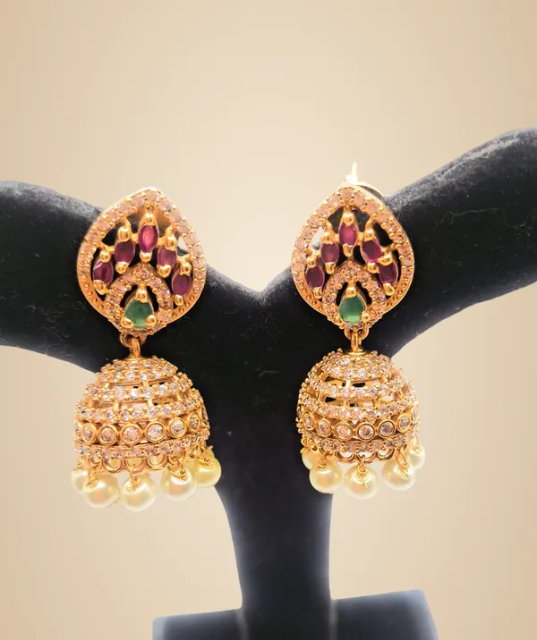 White_And_Pearl_Alloy_And_Gold_Plated_And_American_Diamond_And_Pearl_Premium_Jhumka_Earrings_For_Women