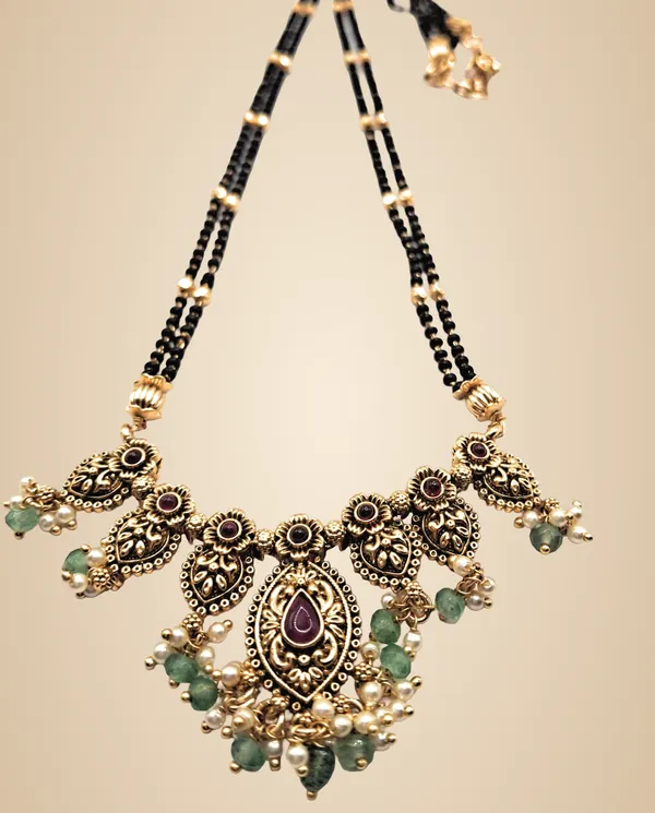 Gold_And_Red_And_Green_Alloy_And_Gold_Plated_And_Artificial_Stones_And_Black_Beads_Premium_Mangalsutra_For_Women