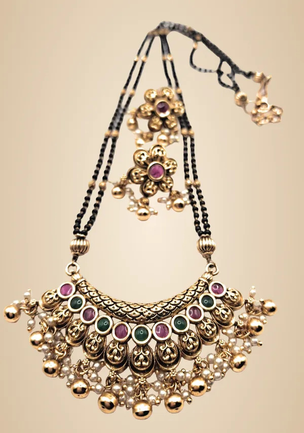 Gold_And_Red_And_Green_Alloy_And_Gold_Plated_And_Artificial_Stones_And_Black_Beads_Premium_Mangalsutra_For_Women