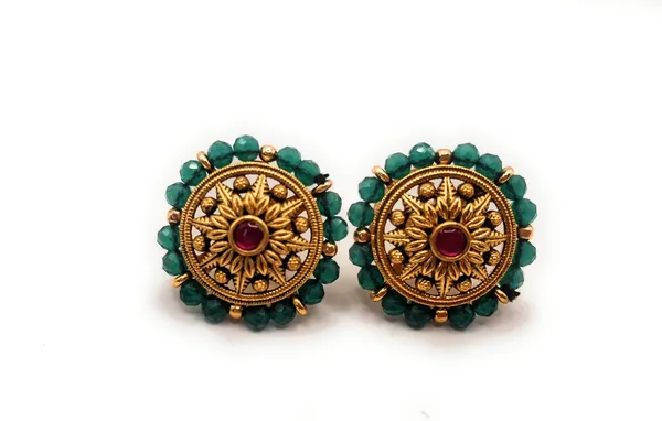 Green_And_Gold_And_Dark_Pink_Alloy_And_Gold_Plated_Premium_Stud_Earrings_For_Women