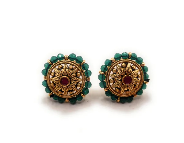 Green_And_Gold_And_Dark_Pink_Alloy_And_Gold_Plated_Premium_Stud_Earrings_For_Women