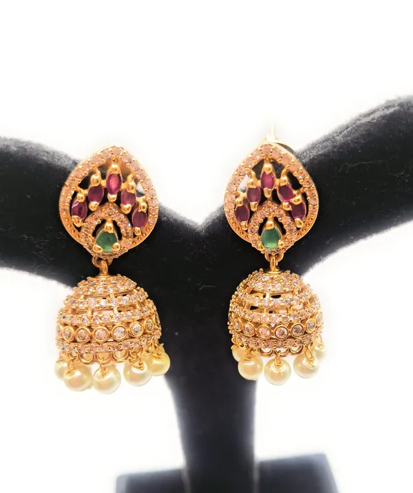 White_And_Pearl_Alloy_And_Gold_Plated_And_American_Diamond_And_Pearl_Premium_Jhumka_Earrings_For_Women
