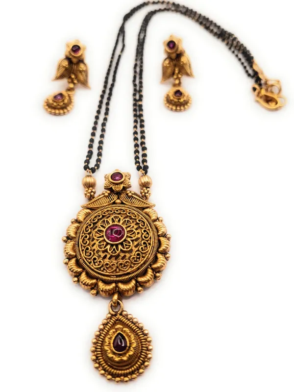 Red_And_Green_Alloy_And_Gold_Plated_And_Black_Beads_Premium_Mangalsutra_Set_For_Women