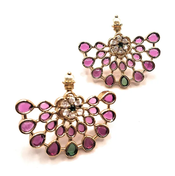 Red_And_Green_Alloy_And_Gold_Plated_Premium_Drop_Earrings_For_Women