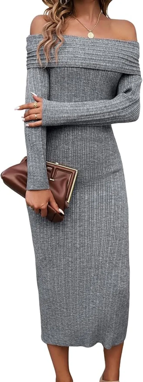 Grey_Ribbed_Knit_Premium_Midi_Dress_For_Women