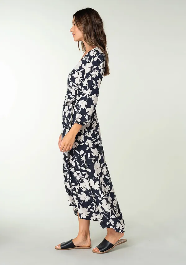 White_And_Black_Polyester_Blend_Premium_Wrap_Dress_For_Women