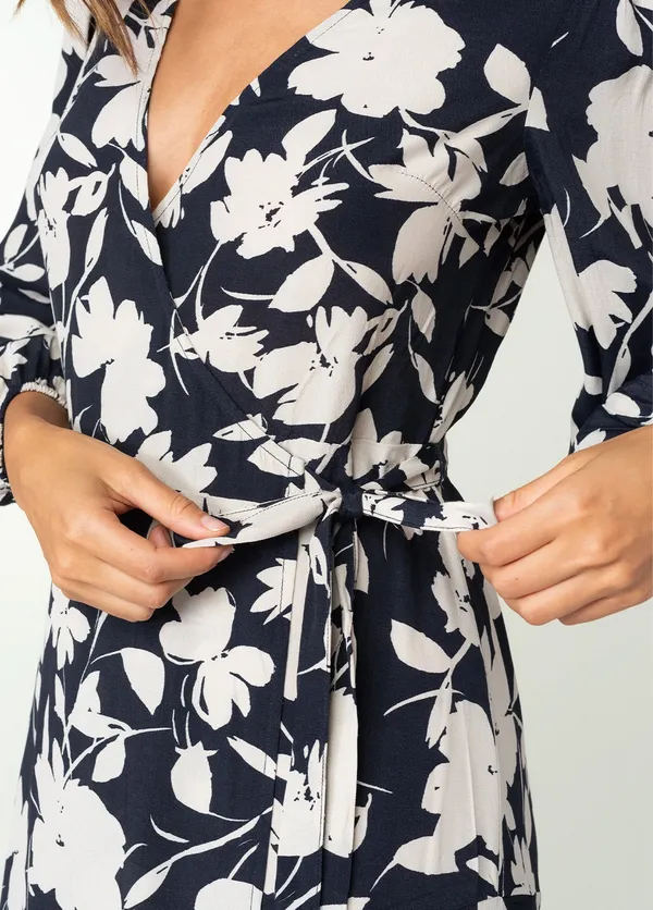 White_And_Black_Polyester_Blend_Premium_Wrap_Dress_For_Women