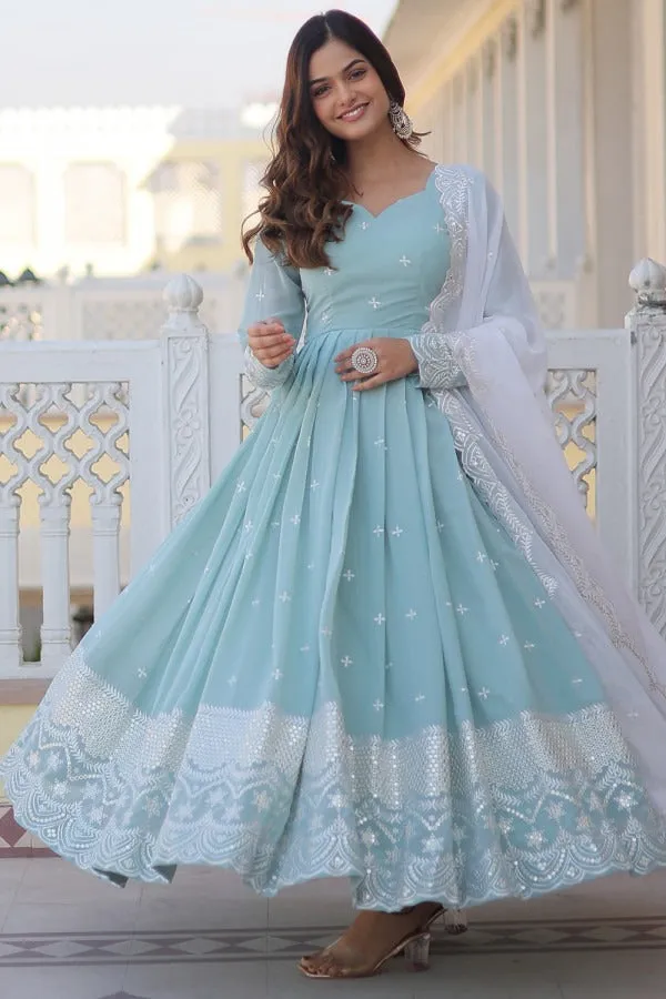 Sky_Blue_Cotton_Blend_Premium_Anarkali_Set_For_Women