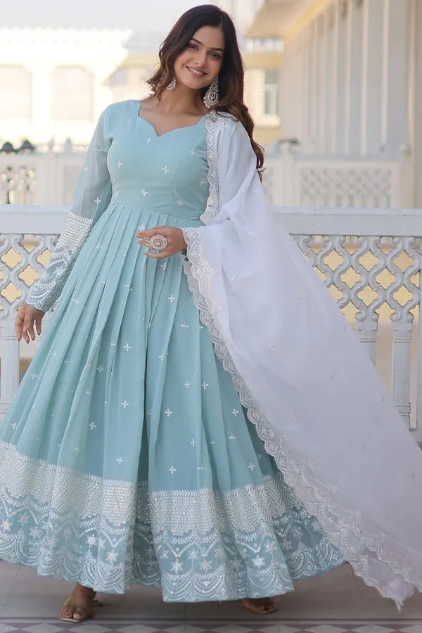 Sky_Blue_Cotton_Blend_Premium_Anarkali_Set_For_Women