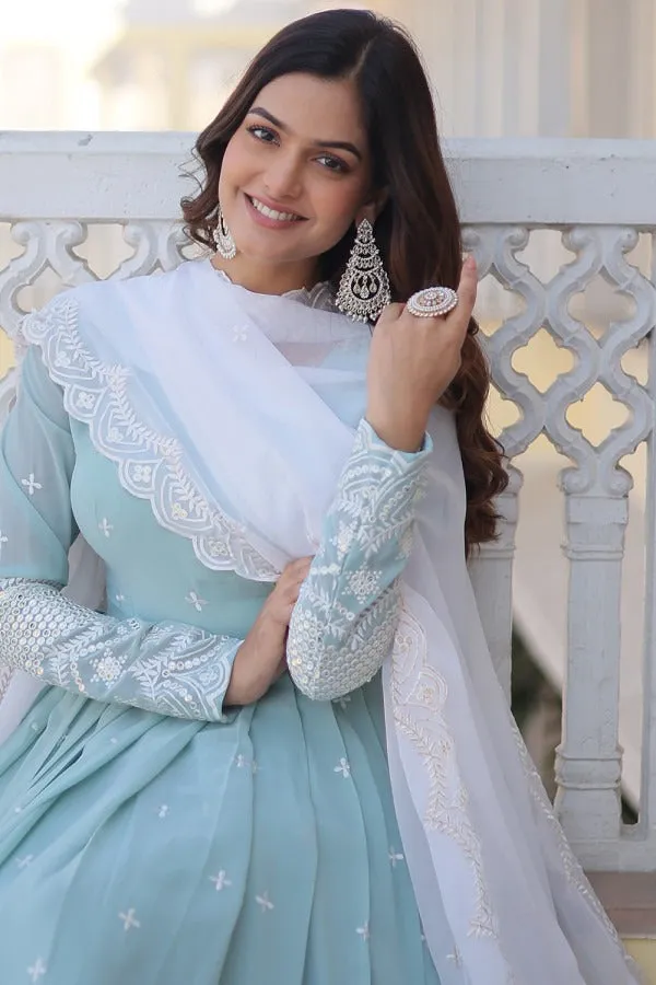 Sky_Blue_Cotton_Blend_Premium_Anarkali_Set_For_Women
