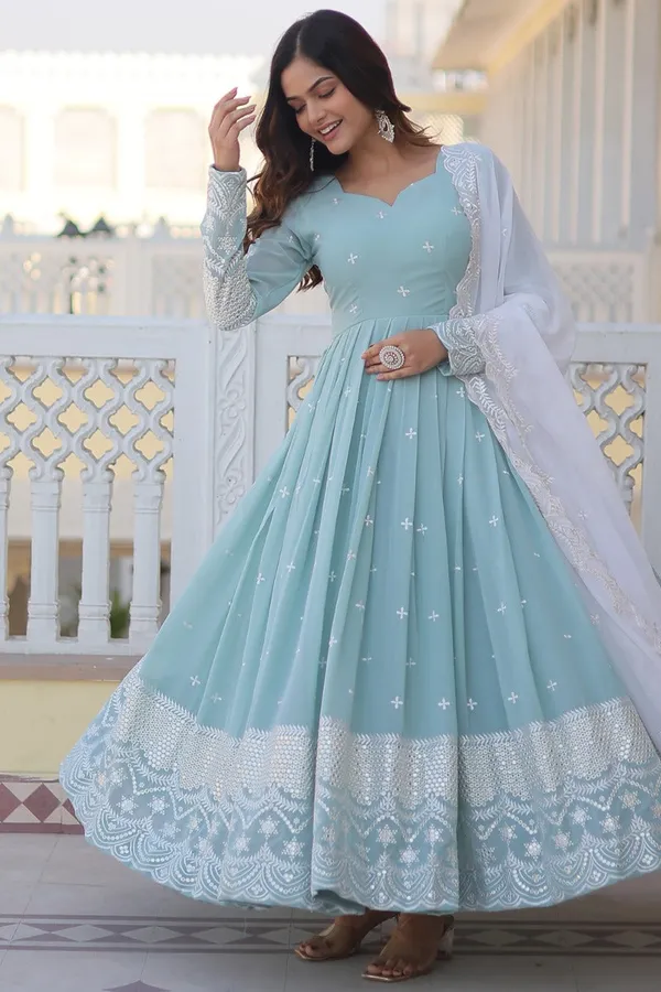 Sky_Blue_Cotton_Blend_Premium_Anarkali_Set_For_Women