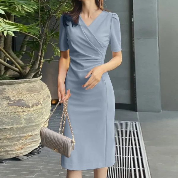Pastel_Blue_Polyester_Blend_Premium_Midi_Dress_For_Women