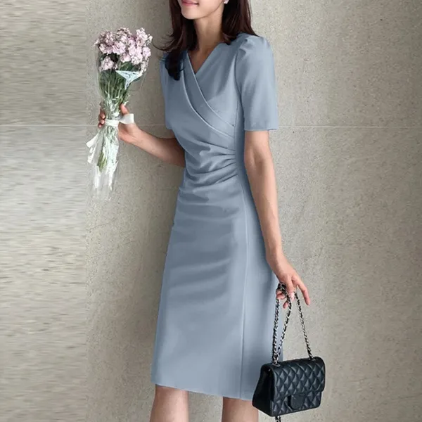 Pastel_Blue_Polyester_Blend_Premium_Midi_Dress_For_Women