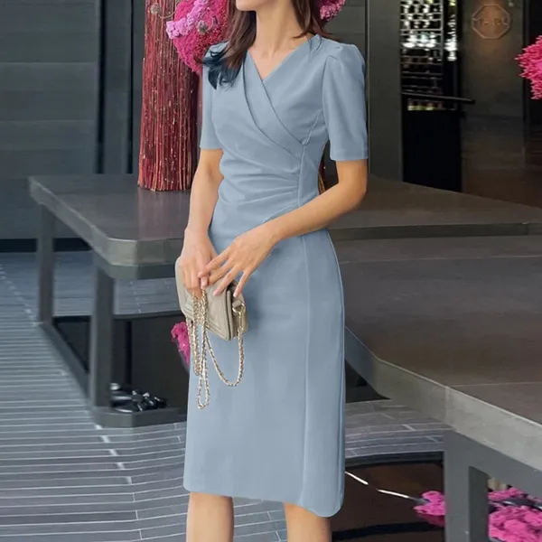 Pastel_Blue_Polyester_Blend_Premium_Midi_Dress_For_Women