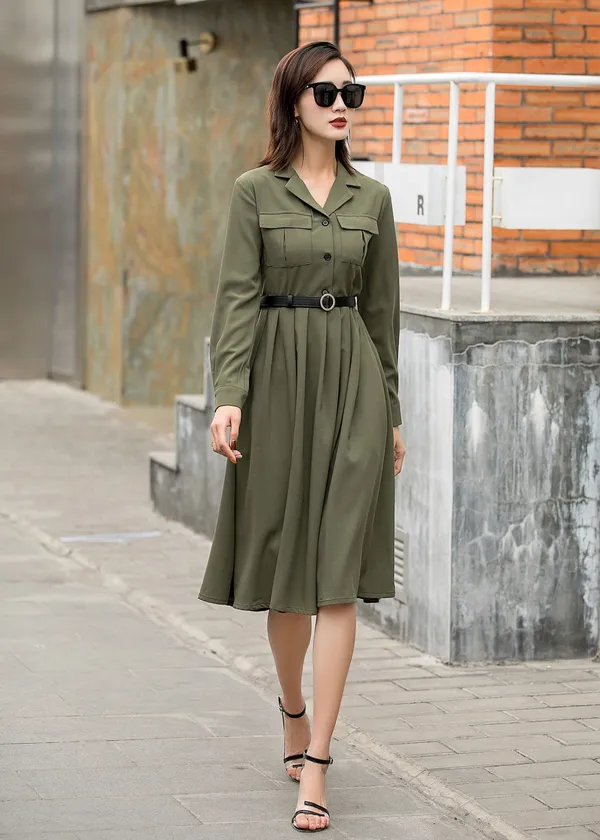 Olive_Green_Cotton_Blend_Premium_Dress_For_Women